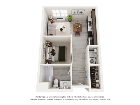 Floor plan for studio, 1 bath, 555 sqft